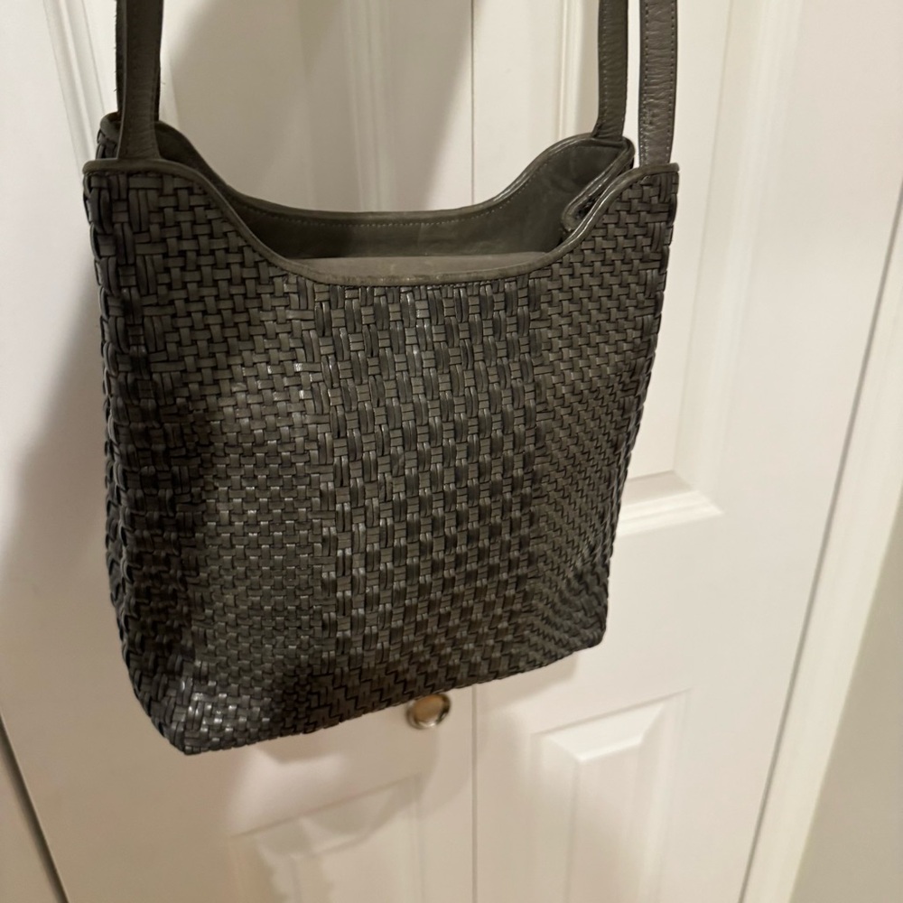 CEM Metallic grey Leather Woven Crossbody Bag